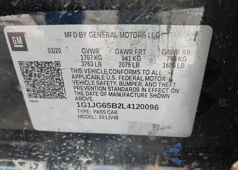 2020 Chevrolet Sonic Fwd 1Fl 5-Door from USA, damaged, VIN 1G1JG6SB2L4120096